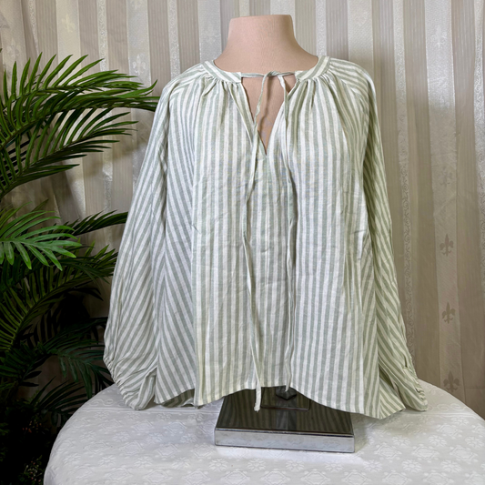 A New Day Green + White Striped Peasant Blouse – Size Medium (New with Tags)