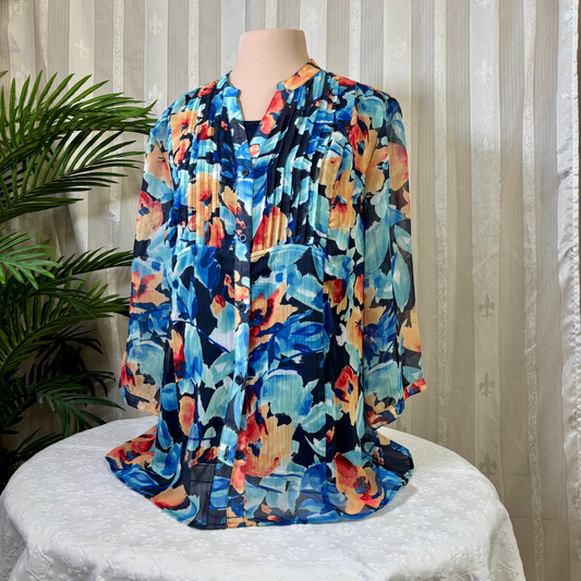 Christopher & Banks Sheer Floral Button-Up Blouse – Size Large (New with Tags)