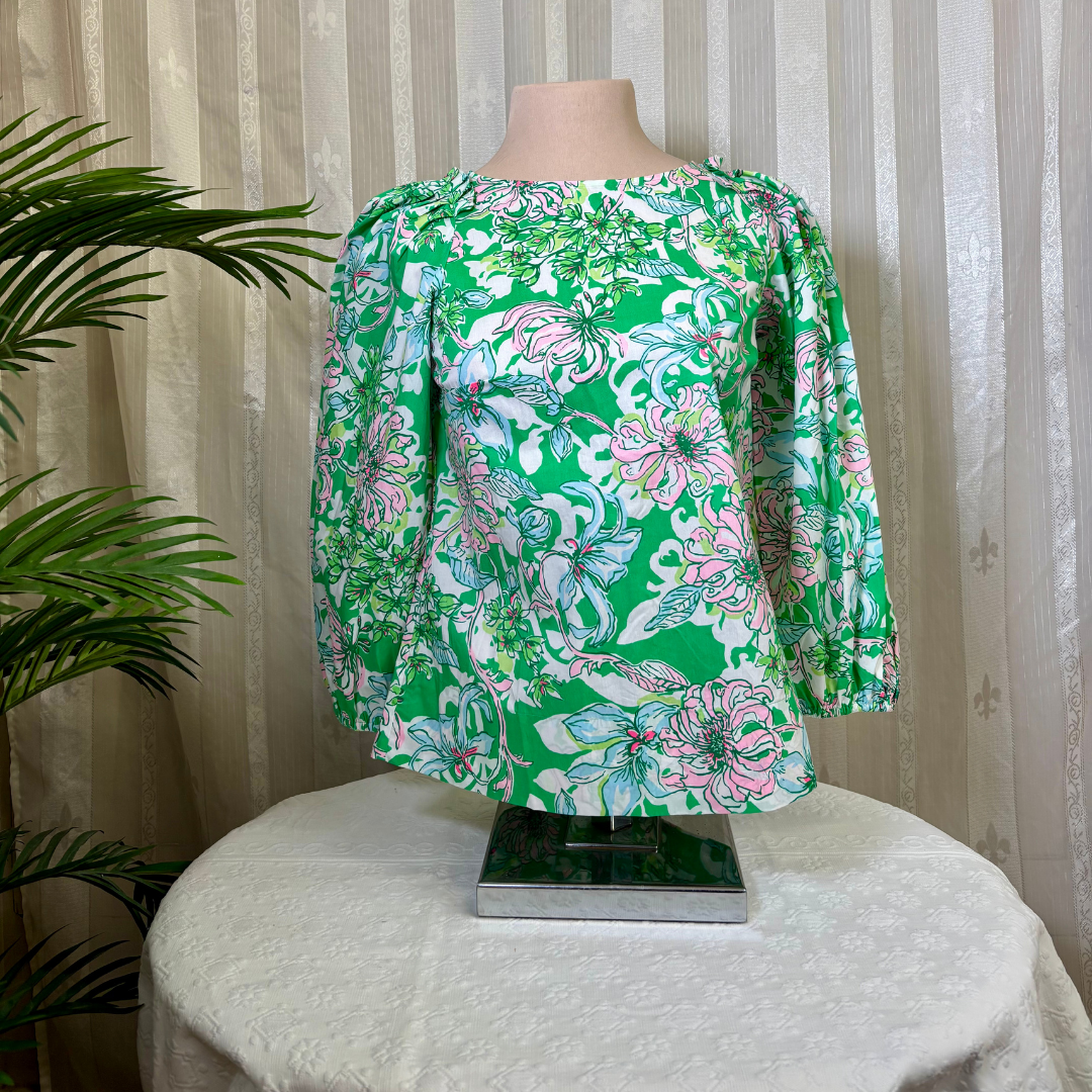 Lilly Pulitzer “Sea View” Floral Blouse – Size 00 (New with Tags)