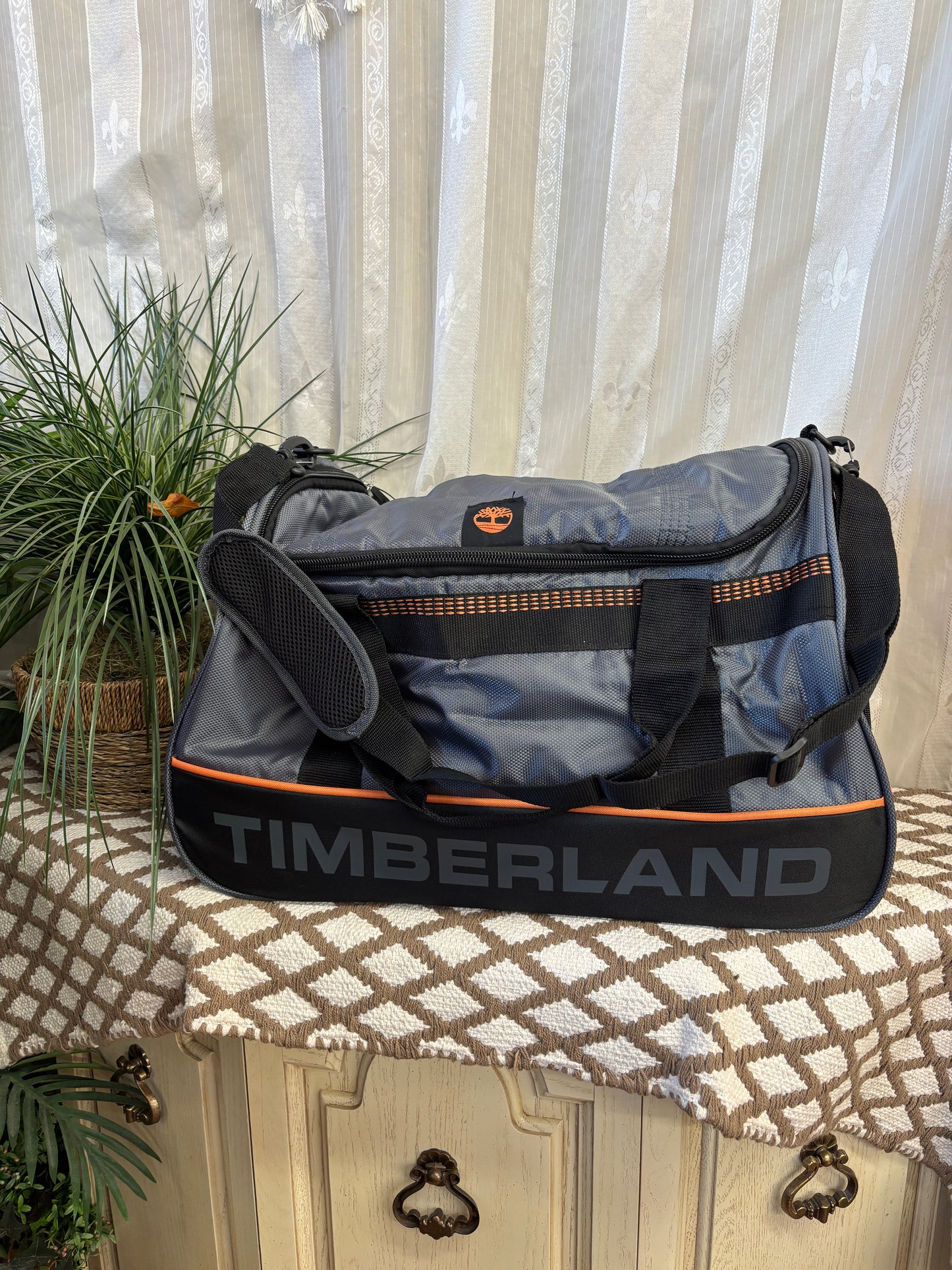 Timberland 22" Duffel Bag – Gray & Black with Orange Accents